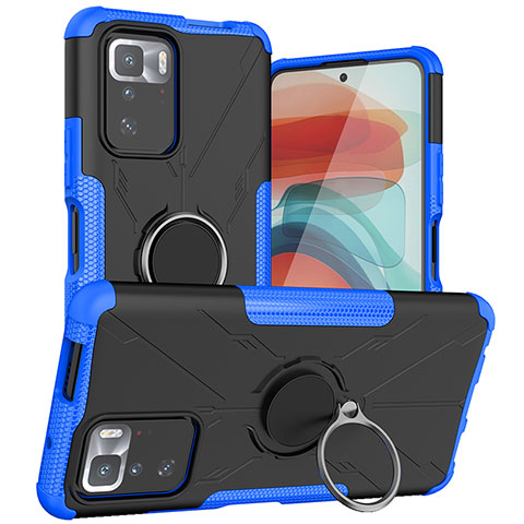 Funda Bumper Silicona y Plastico Mate Carcasa con Magnetico Anillo de dedo Soporte JX1 para Xiaomi Redmi Note 10 Pro 5G Azul