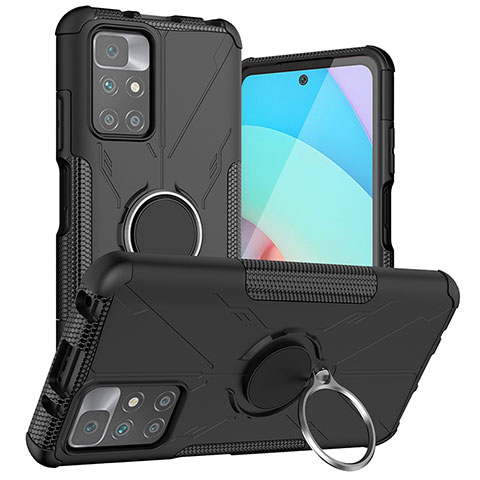 Funda Bumper Silicona y Plastico Mate Carcasa con Magnetico Anillo de dedo Soporte JX1 para Xiaomi Redmi Note 11 4G (2021) Negro