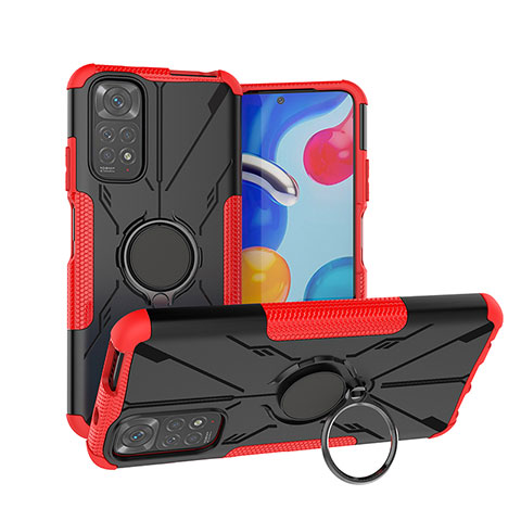 Funda Bumper Silicona y Plastico Mate Carcasa con Magnetico Anillo de dedo Soporte JX1 para Xiaomi Redmi Note 11 4G (2022) Rojo