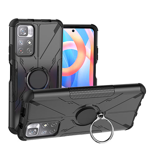 Funda Bumper Silicona y Plastico Mate Carcasa con Magnetico Anillo de dedo Soporte JX1 para Xiaomi Redmi Note 11 5G Negro