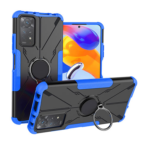 Funda Bumper Silicona y Plastico Mate Carcasa con Magnetico Anillo de dedo Soporte JX1 para Xiaomi Redmi Note 11 Pro 5G Azul