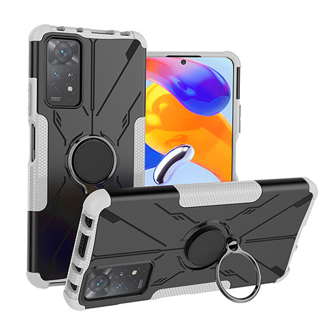 Funda Bumper Silicona y Plastico Mate Carcasa con Magnetico Anillo de dedo Soporte JX1 para Xiaomi Redmi Note 11 Pro 5G Plata