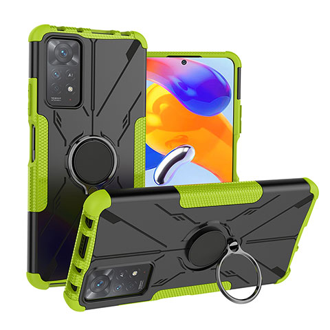 Funda Bumper Silicona y Plastico Mate Carcasa con Magnetico Anillo de dedo Soporte JX1 para Xiaomi Redmi Note 11 Pro 5G Verde