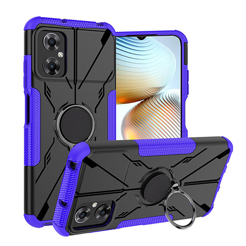 Funda Bumper Silicona y Plastico Mate Carcasa con Magnetico Anillo de dedo Soporte JX1 para Xiaomi Redmi Note 11R 5G Morado