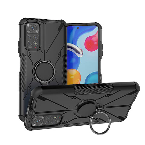 Funda Bumper Silicona y Plastico Mate Carcasa con Magnetico Anillo de dedo Soporte JX1 para Xiaomi Redmi Note 11S 4G Negro