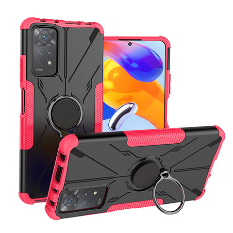 Funda Bumper Silicona y Plastico Mate Carcasa con Magnetico Anillo de dedo Soporte JX1 para Xiaomi Redmi Note 12 Pro 4G Rosa Roja