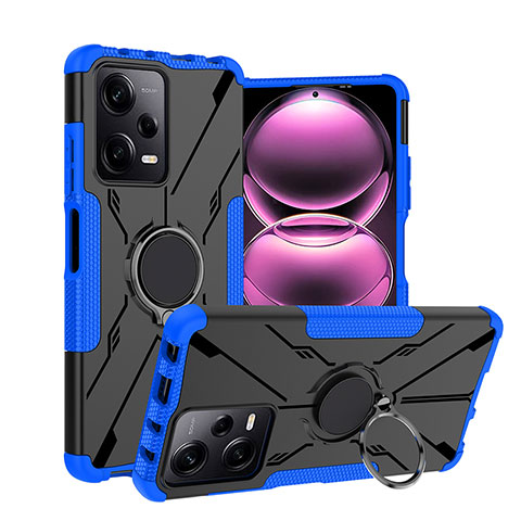 Funda Bumper Silicona y Plastico Mate Carcasa con Magnetico Anillo de dedo Soporte JX1 para Xiaomi Redmi Note 12 Pro 5G Azul