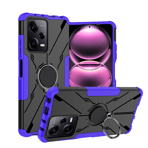 Funda Bumper Silicona y Plastico Mate Carcasa con Magnetico Anillo de dedo Soporte JX1 para Xiaomi Redmi Note 12 Pro 5G Morado