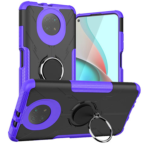 Funda Bumper Silicona y Plastico Mate Carcasa con Magnetico Anillo de dedo Soporte JX1 para Xiaomi Redmi Note 9 5G Morado