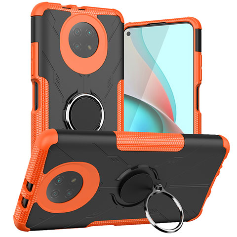 Funda Bumper Silicona y Plastico Mate Carcasa con Magnetico Anillo de dedo Soporte JX1 para Xiaomi Redmi Note 9 5G Naranja