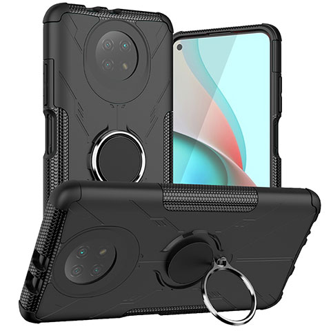 Funda Bumper Silicona y Plastico Mate Carcasa con Magnetico Anillo de dedo Soporte JX1 para Xiaomi Redmi Note 9 5G Negro