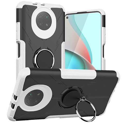 Funda Bumper Silicona y Plastico Mate Carcasa con Magnetico Anillo de dedo Soporte JX1 para Xiaomi Redmi Note 9 5G Plata