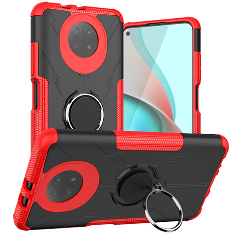 Funda Bumper Silicona y Plastico Mate Carcasa con Magnetico Anillo de dedo Soporte JX1 para Xiaomi Redmi Note 9 5G Rojo