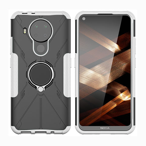 Funda Bumper Silicona y Plastico Mate Carcasa con Magnetico Anillo de dedo Soporte JX2 para Nokia 5.4 Plata