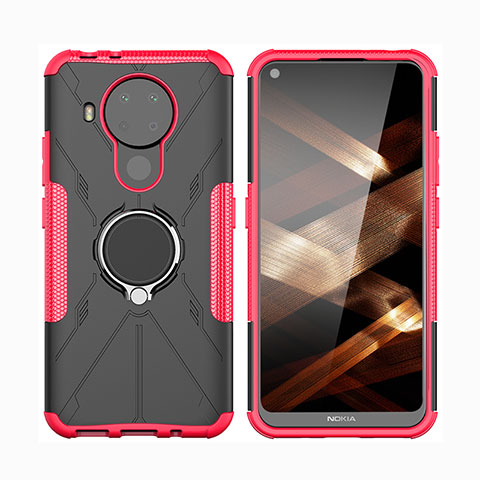 Funda Bumper Silicona y Plastico Mate Carcasa con Magnetico Anillo de dedo Soporte JX2 para Nokia 5.4 Rosa Roja