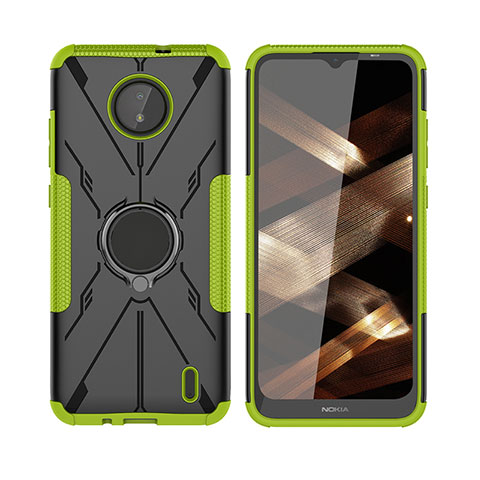 Funda Bumper Silicona y Plastico Mate Carcasa con Magnetico Anillo de dedo Soporte JX2 para Nokia C10 Verde