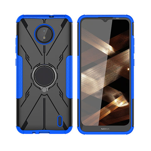 Funda Bumper Silicona y Plastico Mate Carcasa con Magnetico Anillo de dedo Soporte JX2 para Nokia C20 Azul