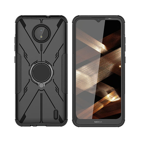 Funda Bumper Silicona y Plastico Mate Carcasa con Magnetico Anillo de dedo Soporte JX2 para Nokia C20 Negro