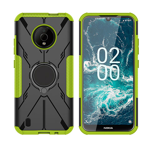 Funda Bumper Silicona y Plastico Mate Carcasa con Magnetico Anillo de dedo Soporte JX2 para Nokia C200 Verde