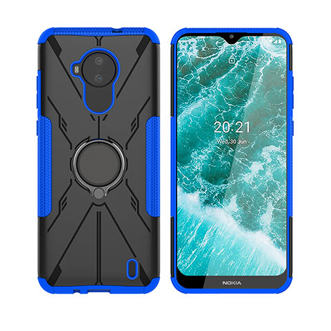 Funda Bumper Silicona y Plastico Mate Carcasa con Magnetico Anillo de dedo Soporte JX2 para Nokia C30 Azul