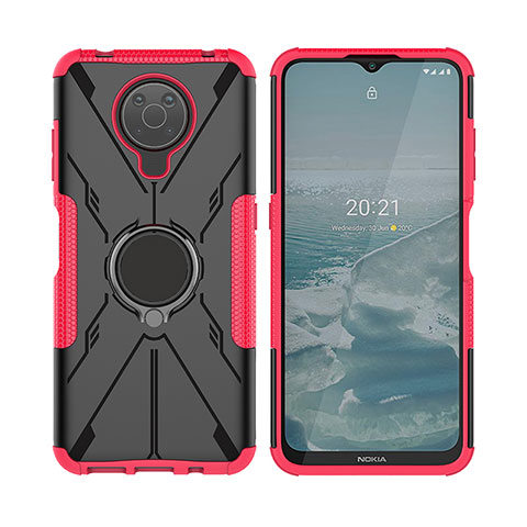 Funda Bumper Silicona y Plastico Mate Carcasa con Magnetico Anillo de dedo Soporte JX2 para Nokia G10 Rosa Roja