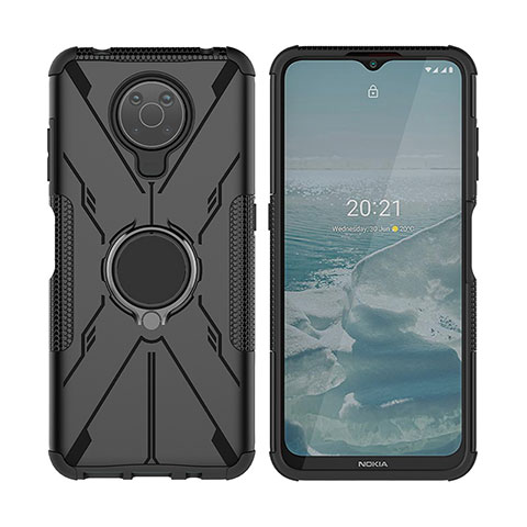 Funda Bumper Silicona y Plastico Mate Carcasa con Magnetico Anillo de dedo Soporte JX2 para Nokia G30 Negro