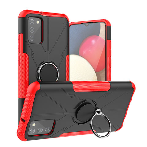 Funda Bumper Silicona y Plastico Mate Carcasa con Magnetico Anillo de dedo Soporte JX2 para Samsung Galaxy A03s Rojo