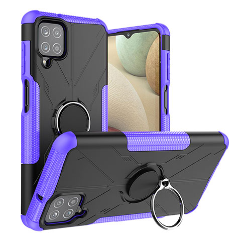 Funda Bumper Silicona y Plastico Mate Carcasa con Magnetico Anillo de dedo Soporte JX2 para Samsung Galaxy A12 5G Morado