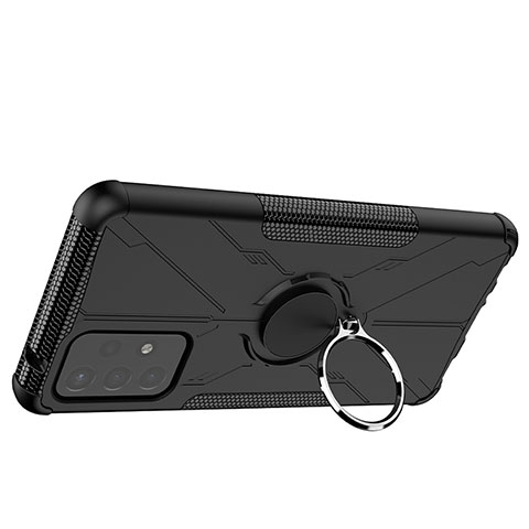 Funda Bumper Silicona y Plastico Mate Carcasa con Magnetico Anillo de dedo Soporte JX2 para Samsung Galaxy A72 4G Negro