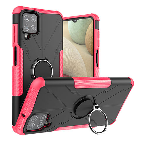 Funda Bumper Silicona y Plastico Mate Carcasa con Magnetico Anillo de dedo Soporte JX2 para Samsung Galaxy F12 Rosa Roja