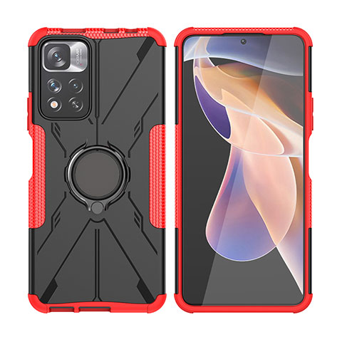 Funda Bumper Silicona y Plastico Mate Carcasa con Magnetico Anillo de dedo Soporte JX2 para Xiaomi Mi 11i 5G (2022) Rosa Roja