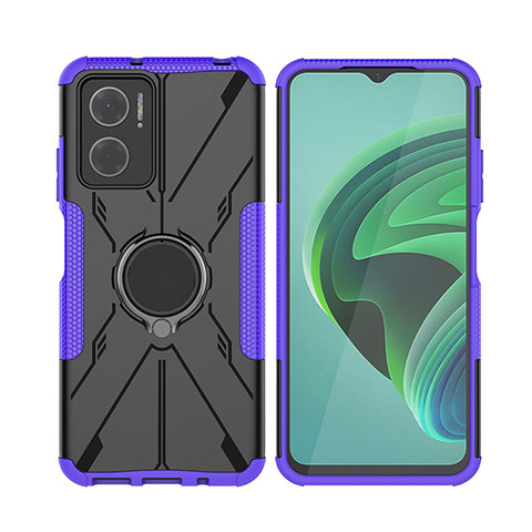 Funda Bumper Silicona y Plastico Mate Carcasa con Magnetico Anillo de dedo Soporte JX2 para Xiaomi Redmi 11 Prime 5G Morado