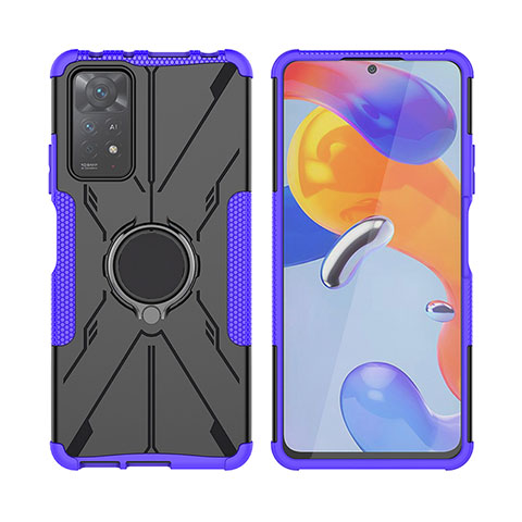 Funda Bumper Silicona y Plastico Mate Carcasa con Magnetico Anillo de dedo Soporte JX2 para Xiaomi Redmi Note 12 Pro 4G Morado