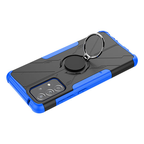 Funda Bumper Silicona y Plastico Mate Carcasa con Magnetico Anillo de dedo Soporte JX3 para Samsung Galaxy A52 4G Azul