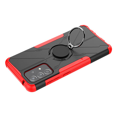 Funda Bumper Silicona y Plastico Mate Carcasa con Magnetico Anillo de dedo Soporte JX3 para Samsung Galaxy A52 4G Rojo