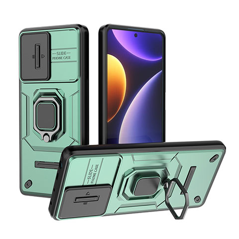 Funda Bumper Silicona y Plastico Mate Carcasa con Magnetico Anillo de dedo Soporte K1C para Xiaomi Poco F5 5G Verde