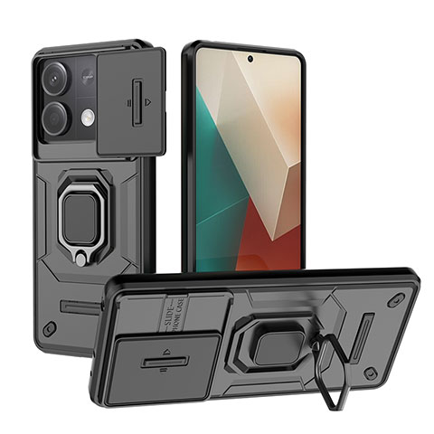 Funda Bumper Silicona y Plastico Mate Carcasa con Magnetico Anillo de dedo Soporte K2C para Xiaomi Redmi Note 13 5G Negro