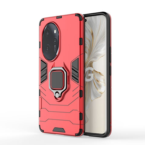 Funda Bumper Silicona y Plastico Mate Carcasa con Magnetico Anillo de dedo Soporte KC1 para Huawei Honor 100 Pro 5G Rojo