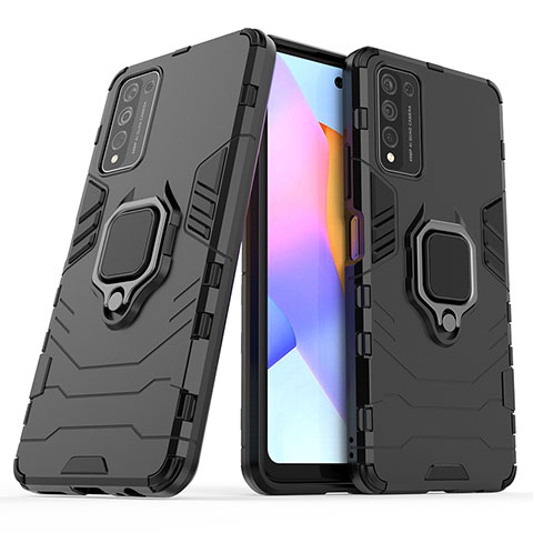 Funda Bumper Silicona y Plastico Mate Carcasa con Magnetico Anillo de dedo Soporte KC1 para Huawei Honor 10X Lite Negro