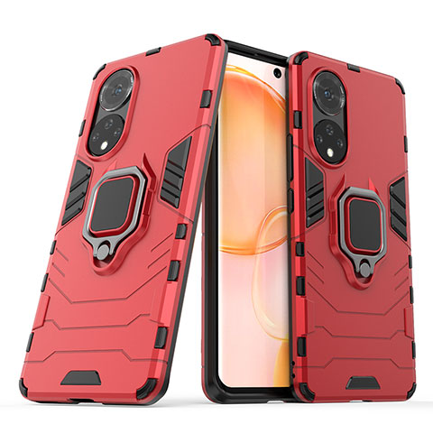 Funda Bumper Silicona y Plastico Mate Carcasa con Magnetico Anillo de dedo Soporte KC1 para Huawei Honor 50 5G Rojo