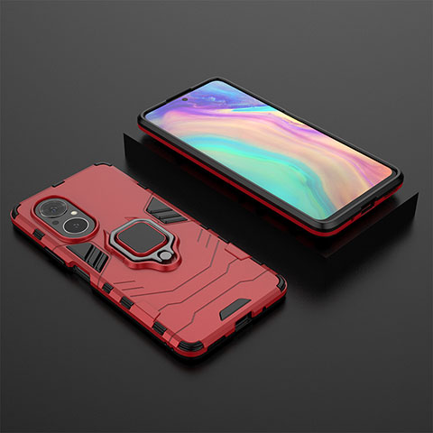 Funda Bumper Silicona y Plastico Mate Carcasa con Magnetico Anillo de dedo Soporte KC1 para Huawei Honor 50 SE 5G Rojo