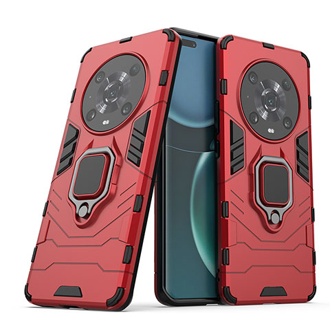 Funda Bumper Silicona y Plastico Mate Carcasa con Magnetico Anillo de dedo Soporte KC1 para Huawei Honor Magic4 Pro 5G Rojo