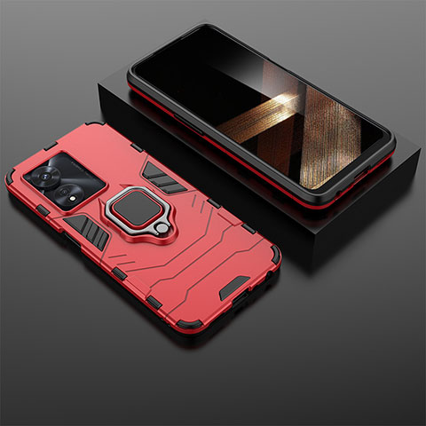 Funda Bumper Silicona y Plastico Mate Carcasa con Magnetico Anillo de dedo Soporte KC1 para Huawei Honor X5 Plus Rojo