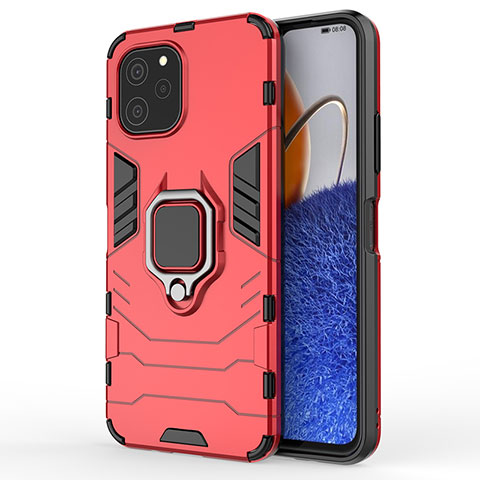 Funda Bumper Silicona y Plastico Mate Carcasa con Magnetico Anillo de dedo Soporte KC1 para Huawei Nova Y61 Rojo