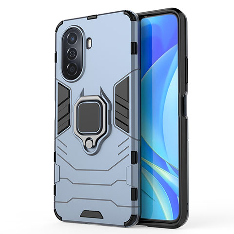 Funda Bumper Silicona y Plastico Mate Carcasa con Magnetico Anillo de dedo Soporte KC1 para Huawei Nova Y70 Plus Azul