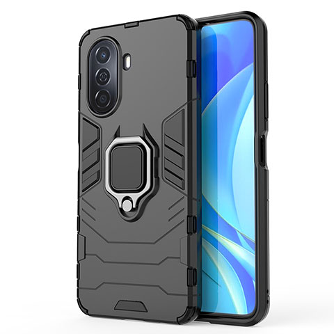 Funda Bumper Silicona y Plastico Mate Carcasa con Magnetico Anillo de dedo Soporte KC1 para Huawei Nova Y70 Plus Negro