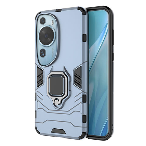 Funda Bumper Silicona y Plastico Mate Carcasa con Magnetico Anillo de dedo Soporte KC1 para Huawei P60 Art Azul