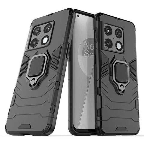 Funda Bumper Silicona y Plastico Mate Carcasa con Magnetico Anillo de dedo Soporte KC1 para OnePlus 10 Pro 5G Negro