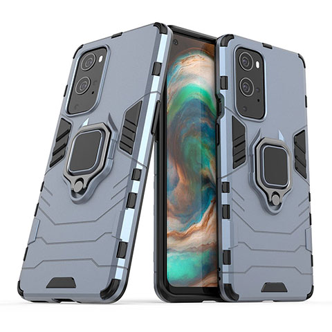 Funda Bumper Silicona y Plastico Mate Carcasa con Magnetico Anillo de dedo Soporte KC1 para OnePlus 9 Pro 5G Azul