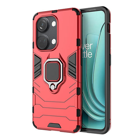 Funda Bumper Silicona y Plastico Mate Carcasa con Magnetico Anillo de dedo Soporte KC1 para OnePlus Ace 2V 5G Rojo